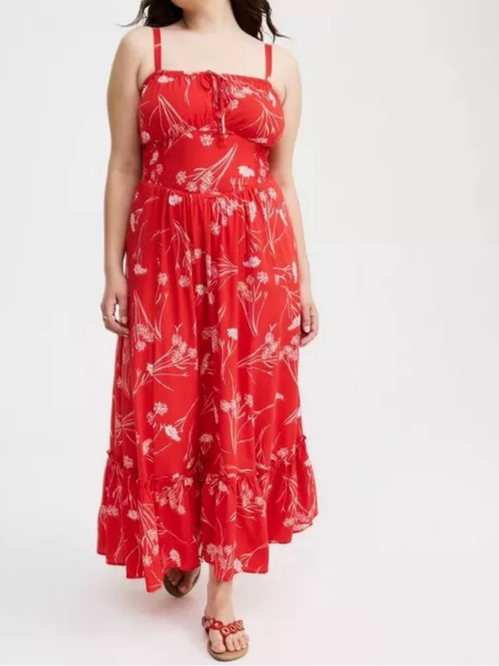 Torrid 0/Large Smocked Detail Maxi Red Floral Dress